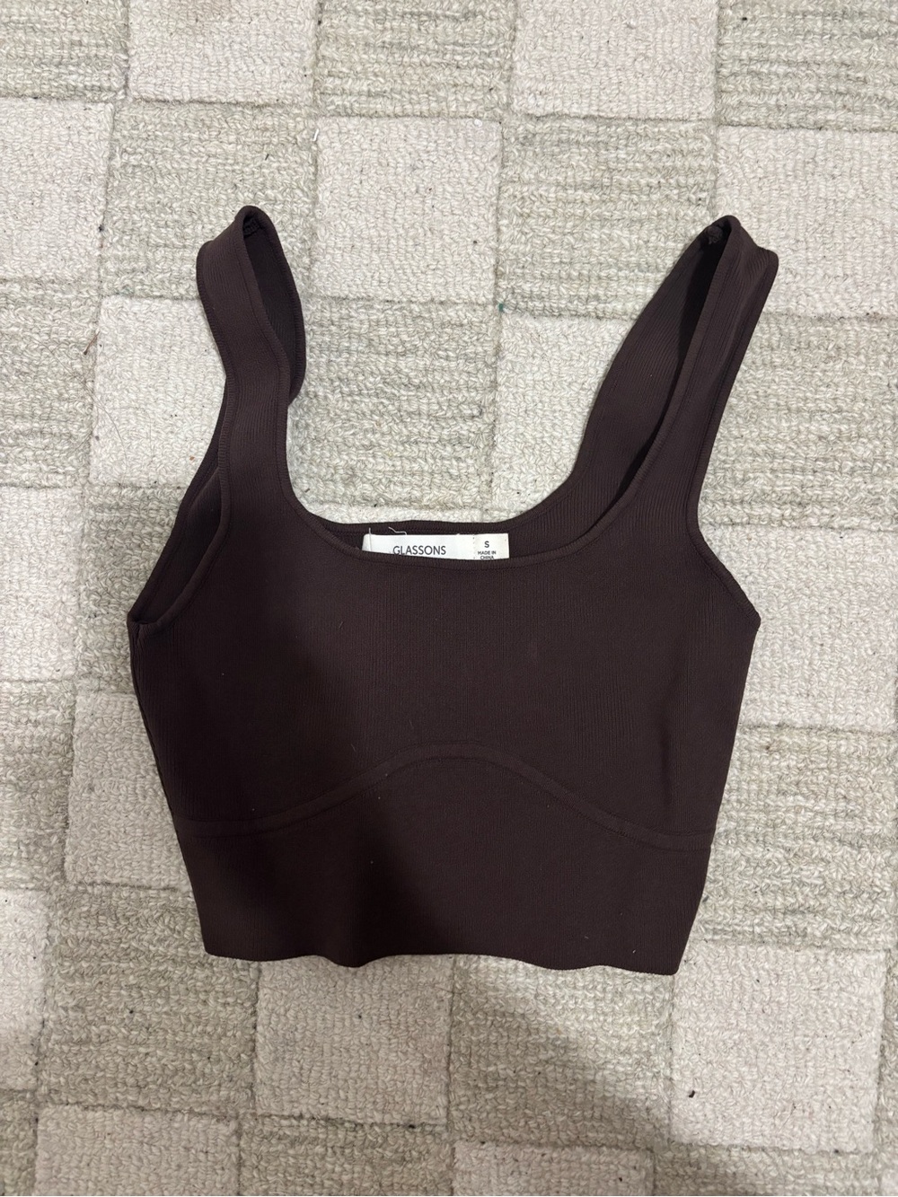 Glassons Dark Brown Ribbed Scoop Crop Tank